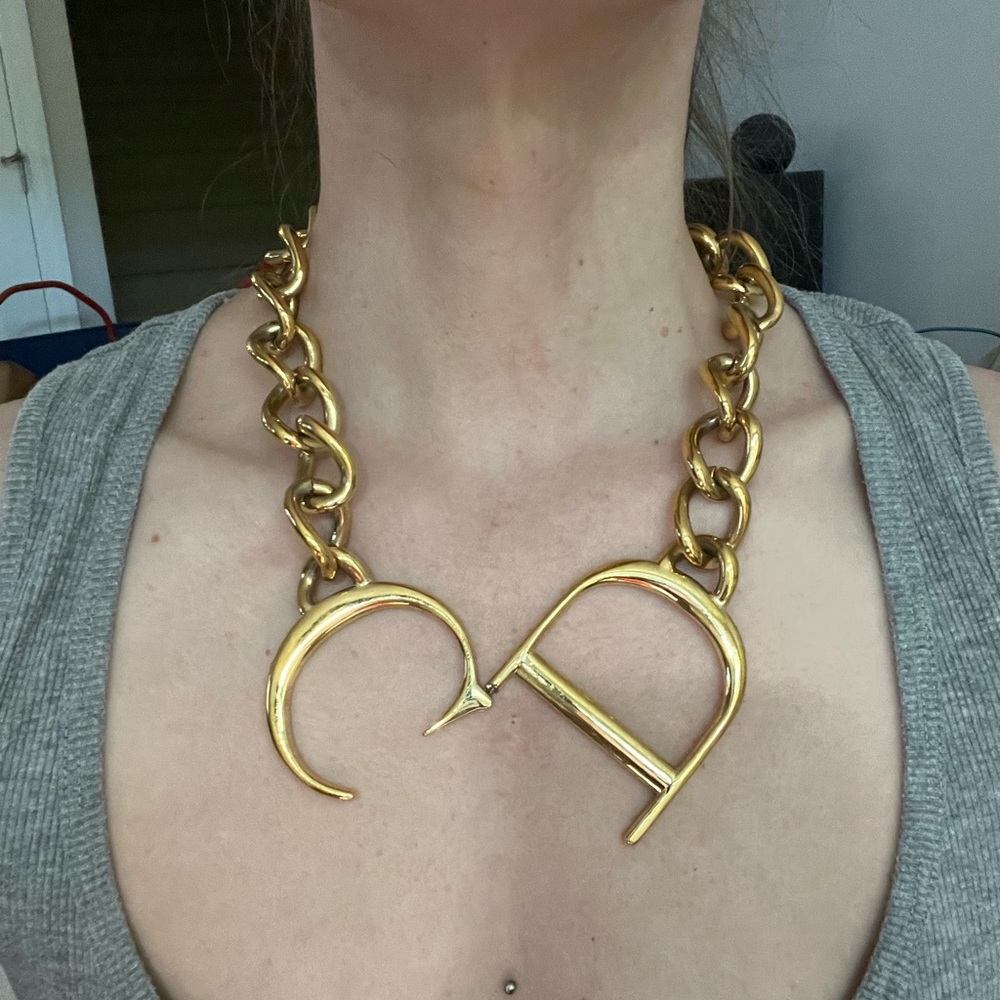 Extremely Rare Christian Dior by John GALLIANO XL Gold Logo Necklace